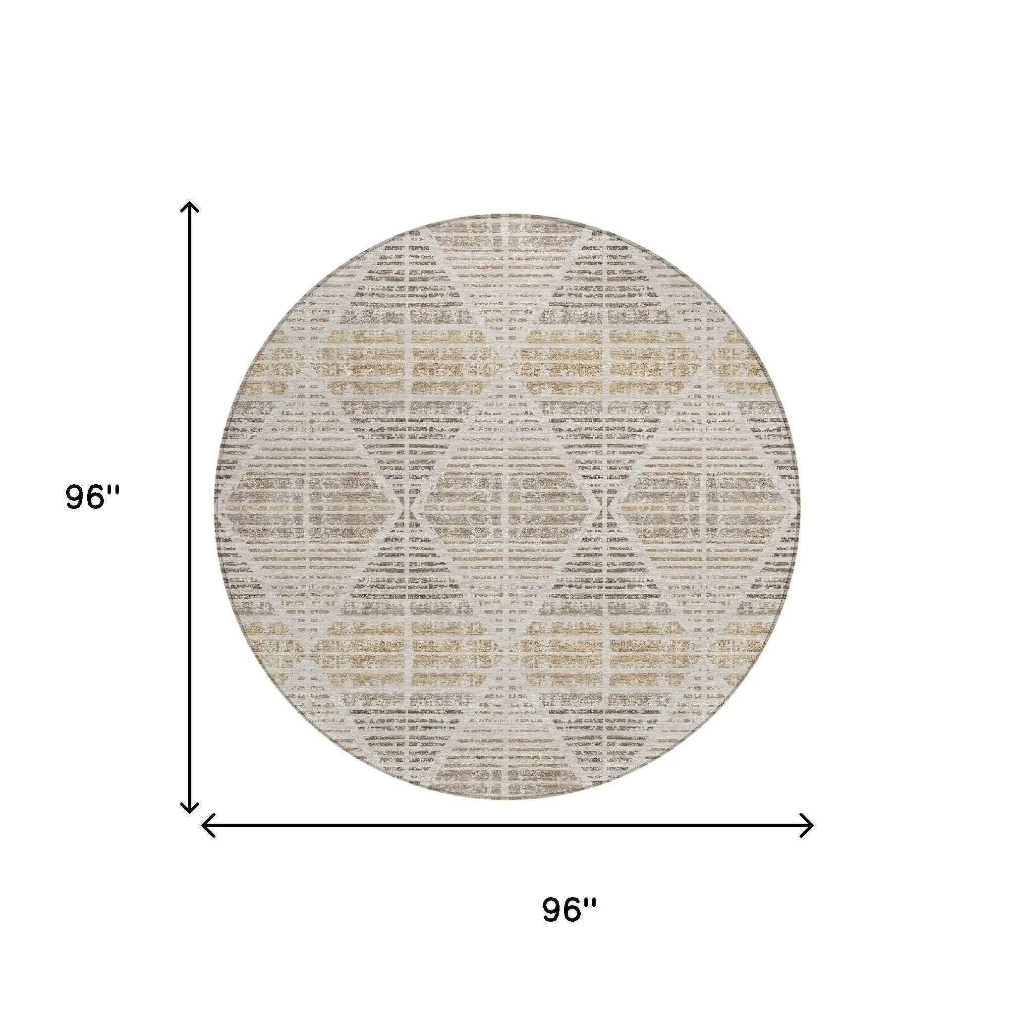 8' Beige And Ivory Round Geometric Washable Indoor Outdoor Area Rug Homeroots Outdoor