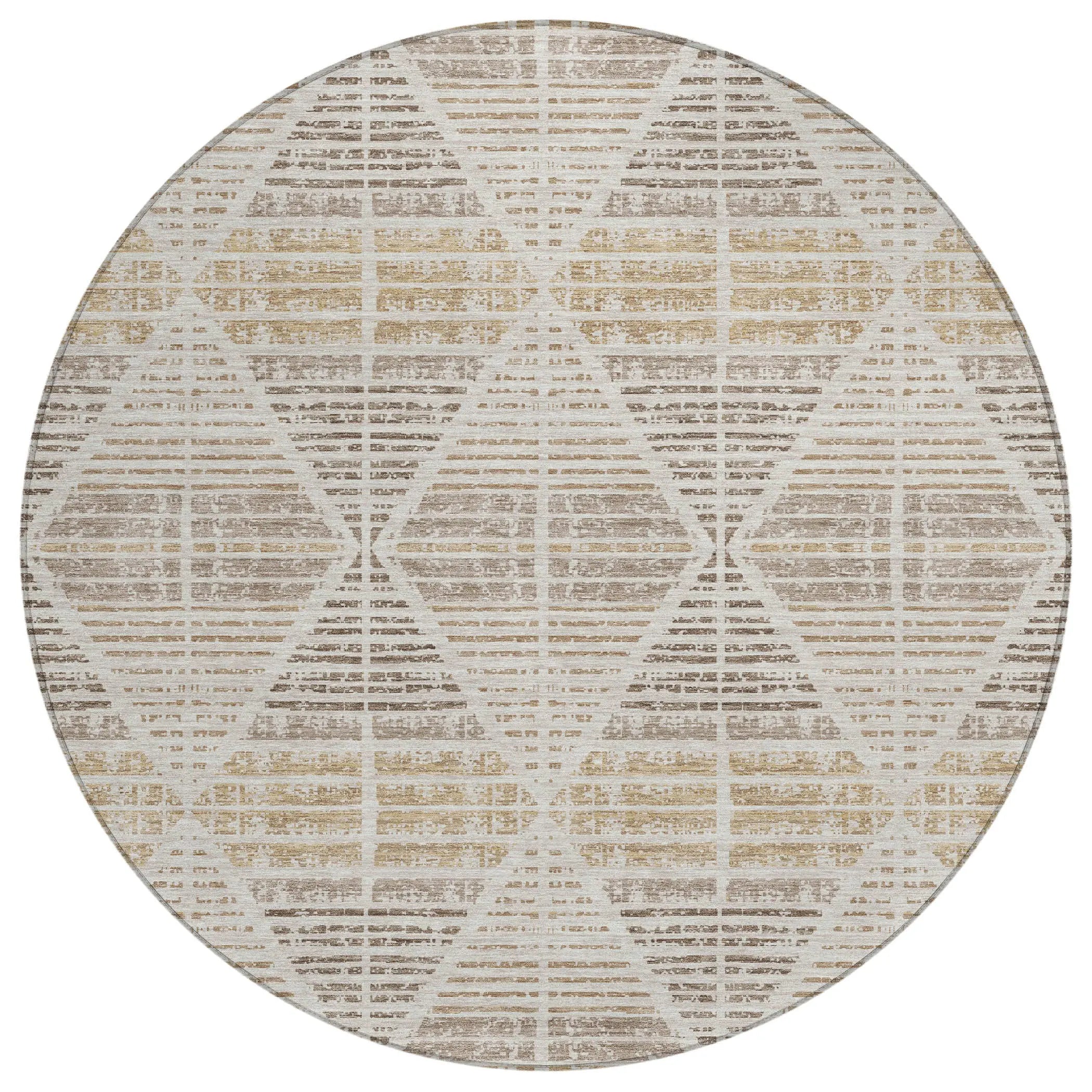 8' Beige And Ivory Round Geometric Washable Indoor Outdoor Area Rug Homeroots Outdoor