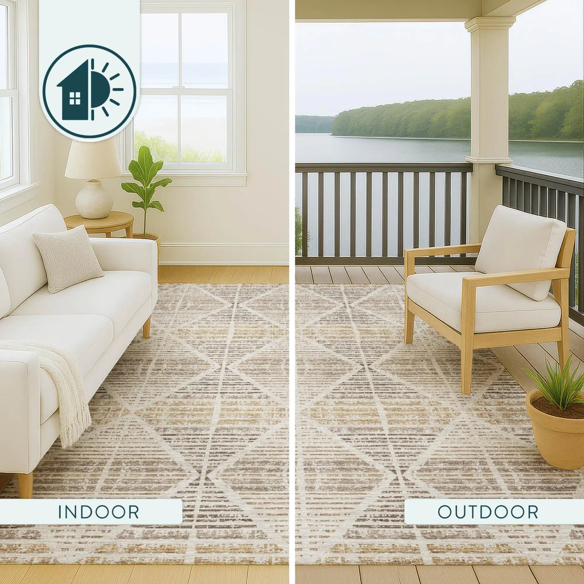 8' Beige And Ivory Round Geometric Washable Indoor Outdoor Area Rug Homeroots Outdoor