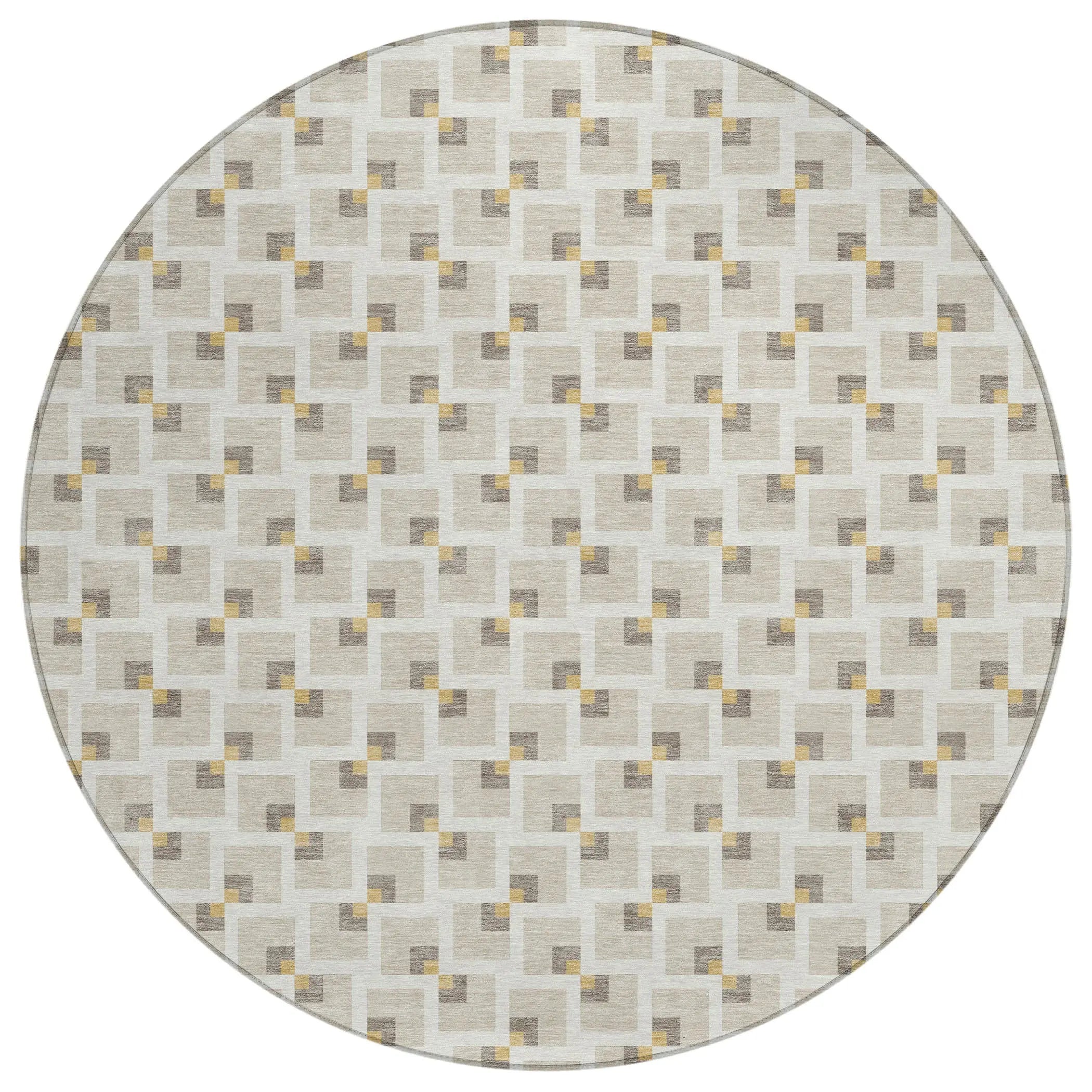 8' Beige And Ivory Round Geometric Washable Indoor Outdoor Area Rug Homeroots Outdoor