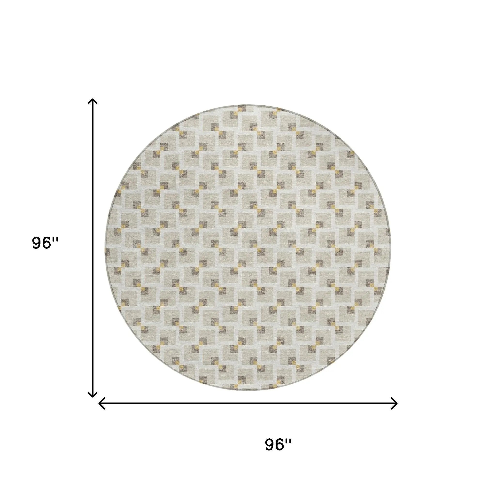 8' Beige And Ivory Round Geometric Washable Indoor Outdoor Area Rug Homeroots Outdoor