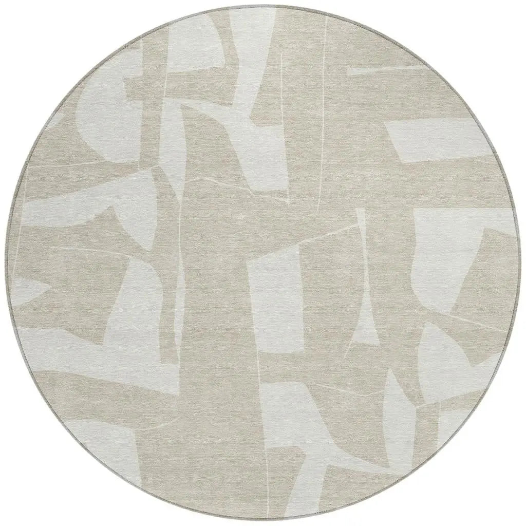 8' Beige And Ivory Round Geometric Washable Indoor Outdoor Area Rug Homeroots Outdoor