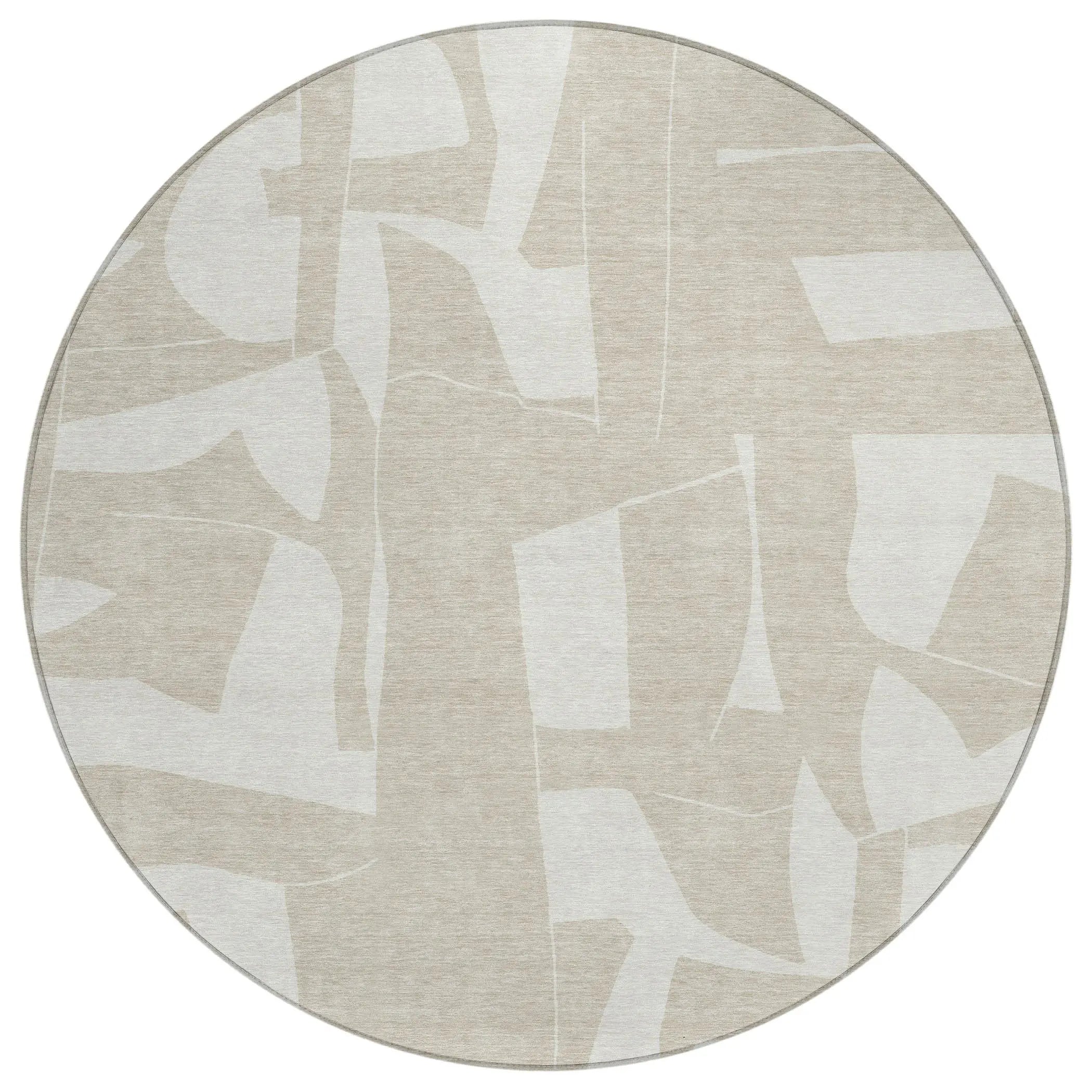 8' Beige And Ivory Round Geometric Washable Indoor Outdoor Area Rug Homeroots Outdoor
