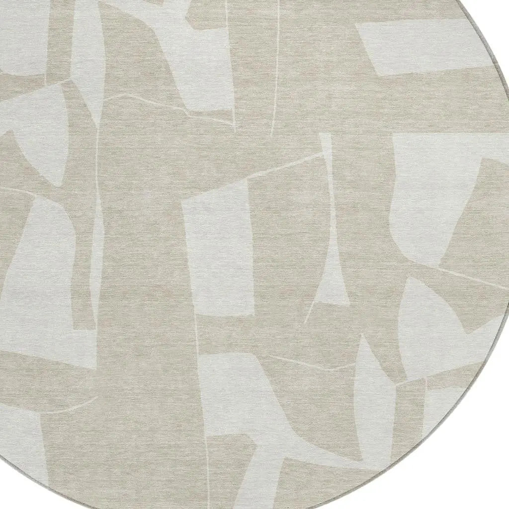 8' Beige And Ivory Round Geometric Washable Indoor Outdoor Area Rug Homeroots Outdoor