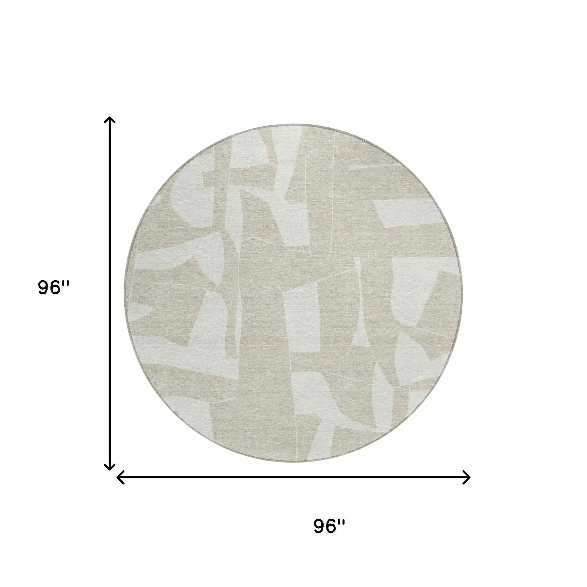 8' Beige And Ivory Round Geometric Washable Indoor Outdoor Area Rug Homeroots Outdoor