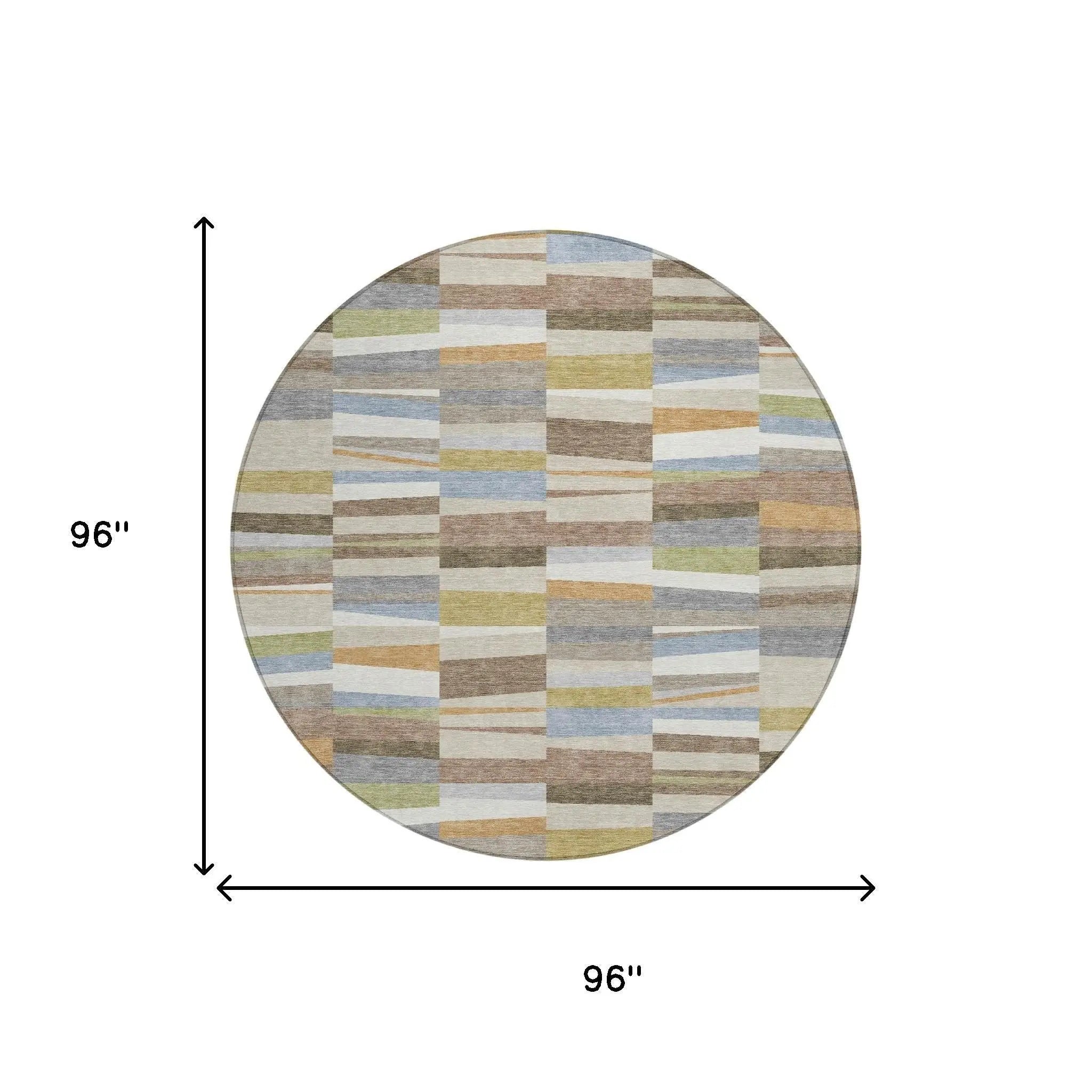 8' Beige And Ivory Round Striped Washable Indoor Outdoor Area Rug Homeroots Outdoor