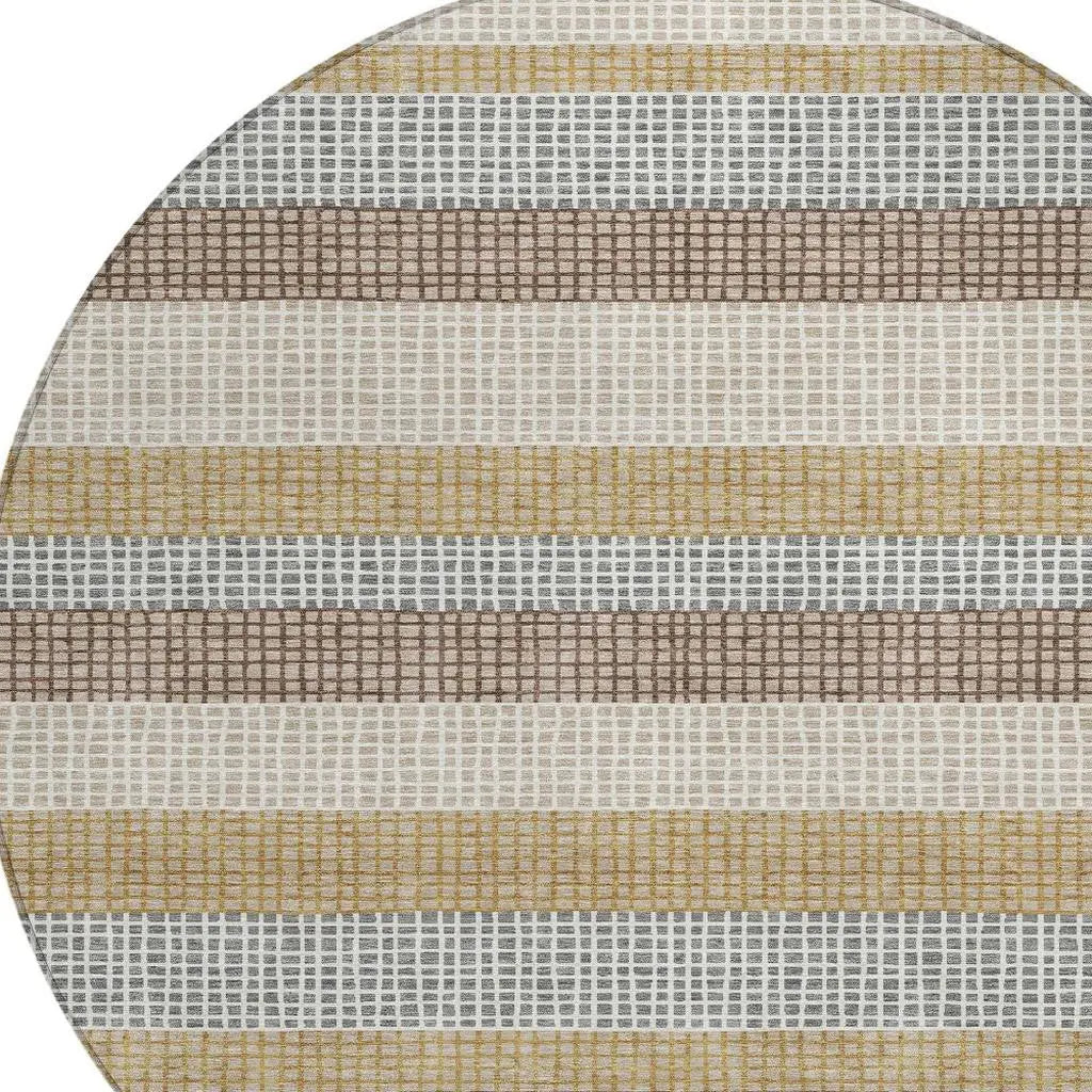 8' Beige And Ivory Round Striped Washable Indoor Outdoor Area Rug Homeroots Outdoor