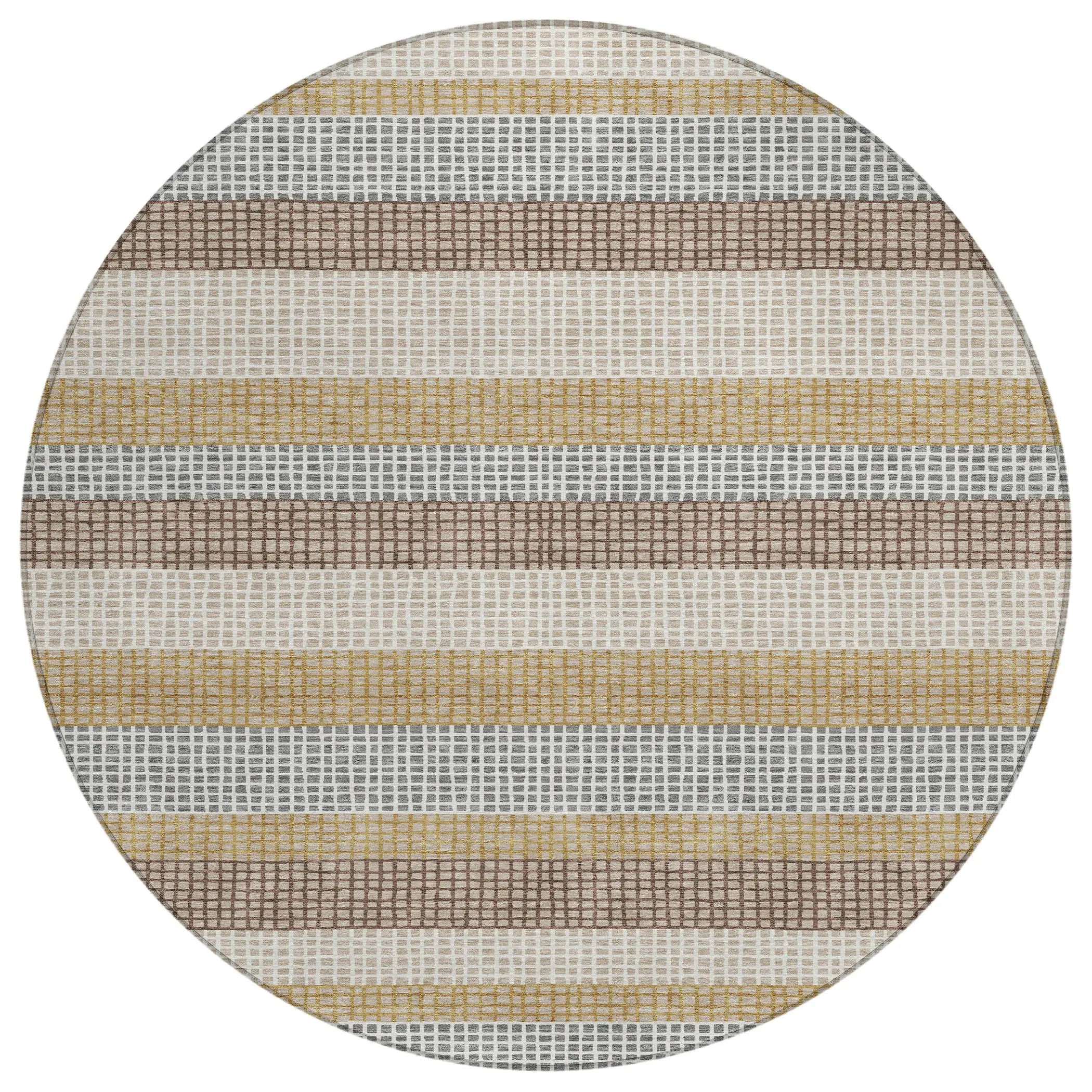 8' Beige And Ivory Round Striped Washable Indoor Outdoor Area Rug Homeroots Outdoor