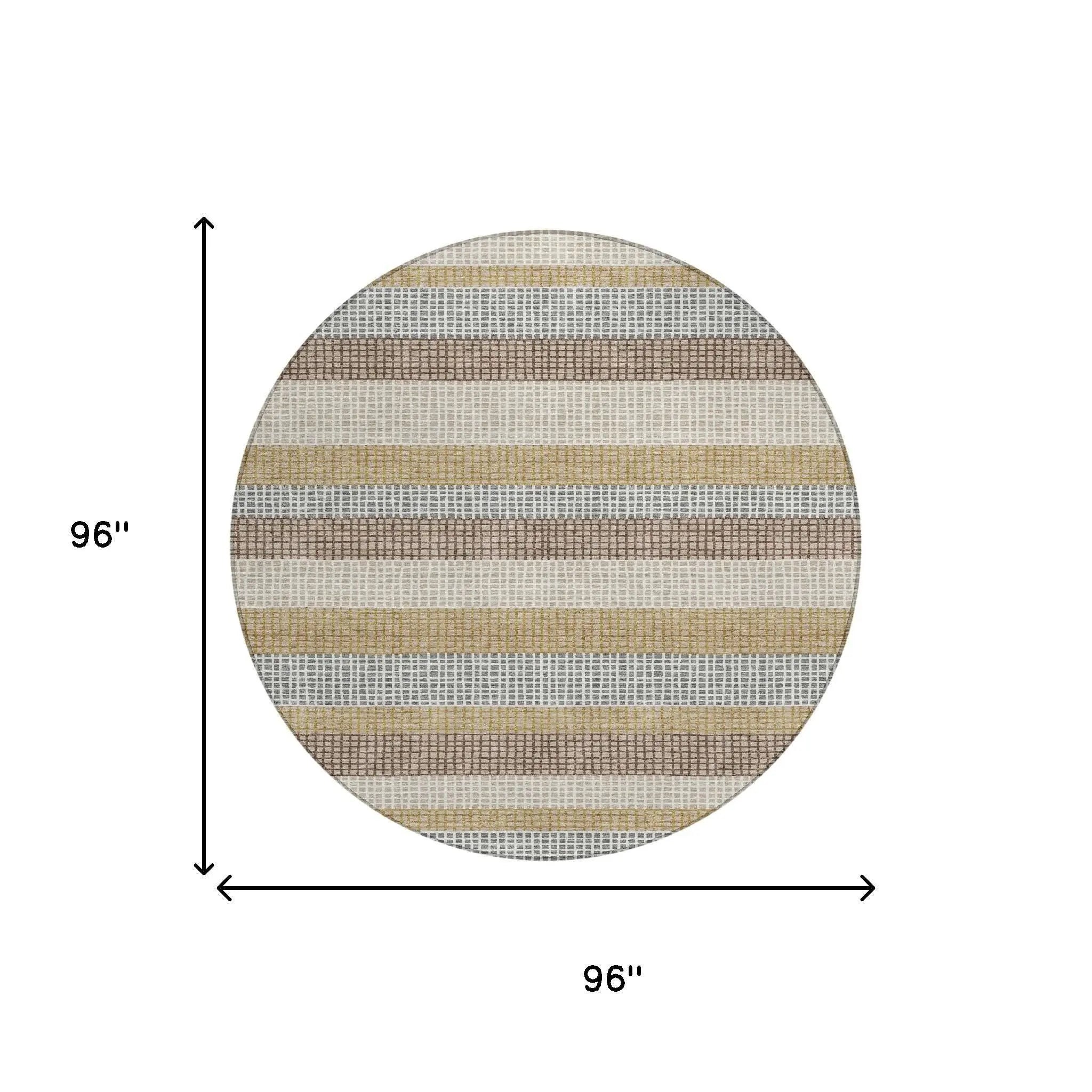 8' Beige And Ivory Round Striped Washable Indoor Outdoor Area Rug Homeroots Outdoor