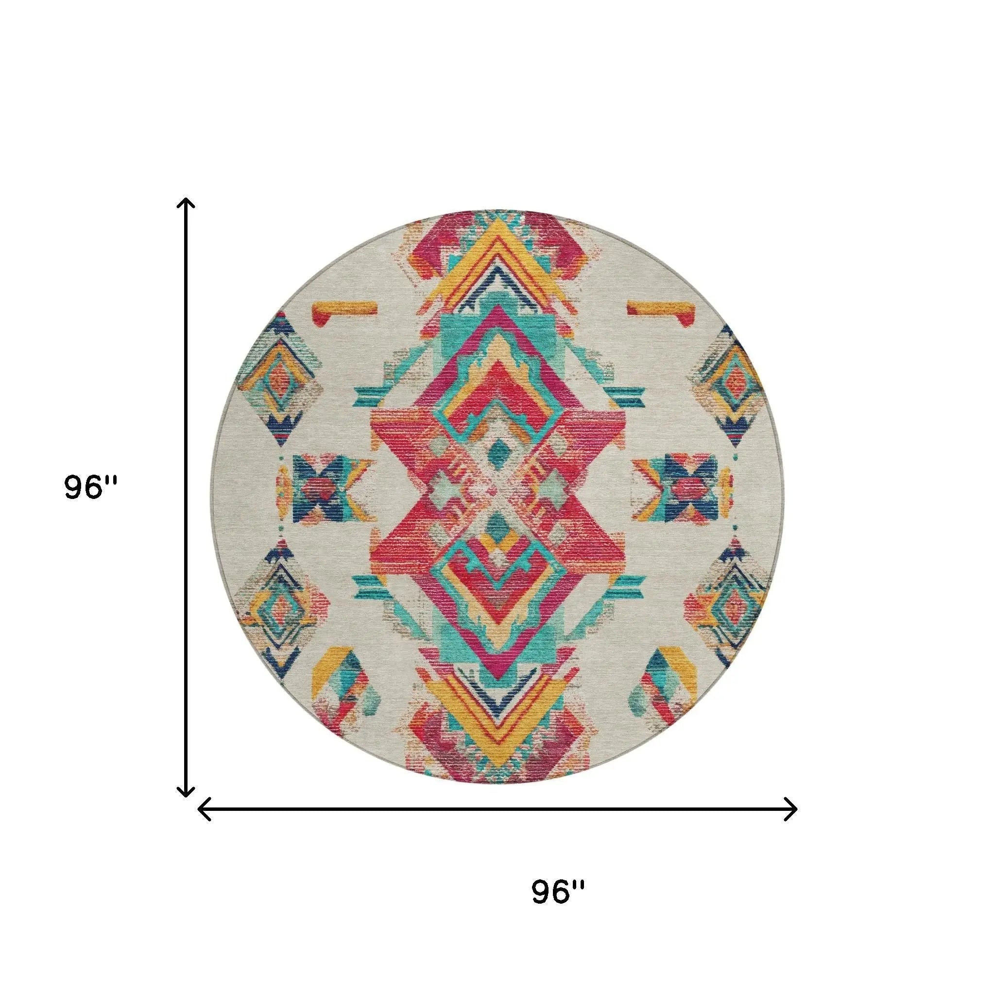 8' Beige And Ivory Round Tribal Washable Indoor Outdoor Area Rug Homeroots Outdoor