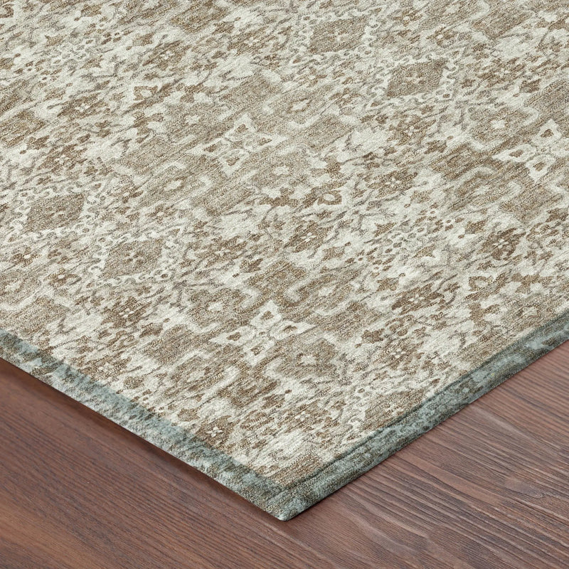 8' Beige And Khaki Round Oriental Washable Indoor Outdoor Area Rug Homeroots Outdoor