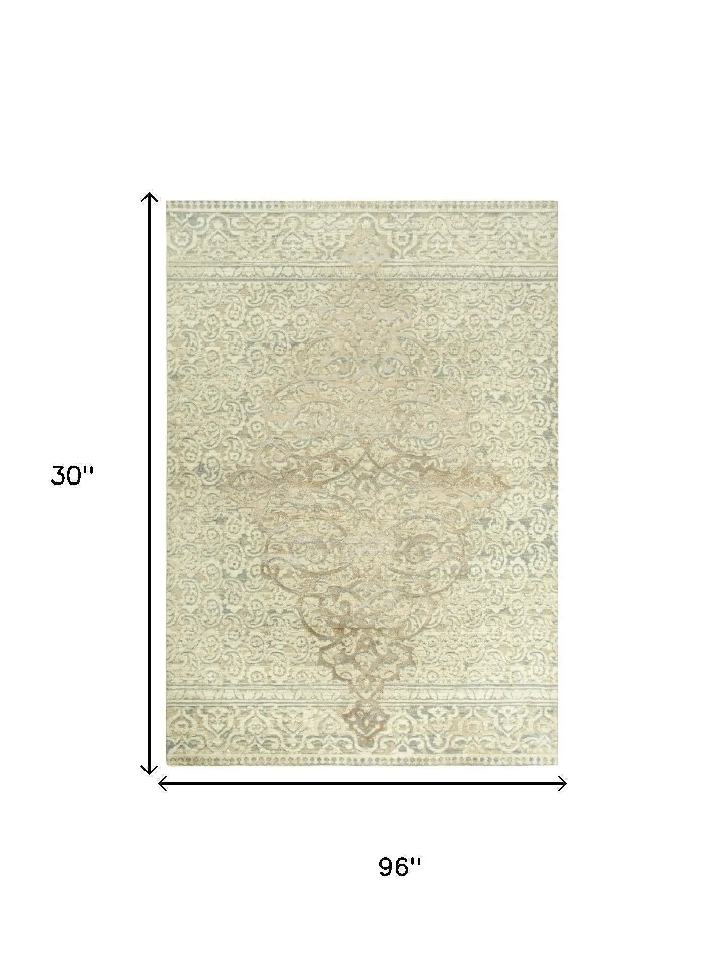 8' Beige And Natural New Zealand Lambs Wool Medallion Hand Carved Handmade Area Rug Homeroots Home Decor