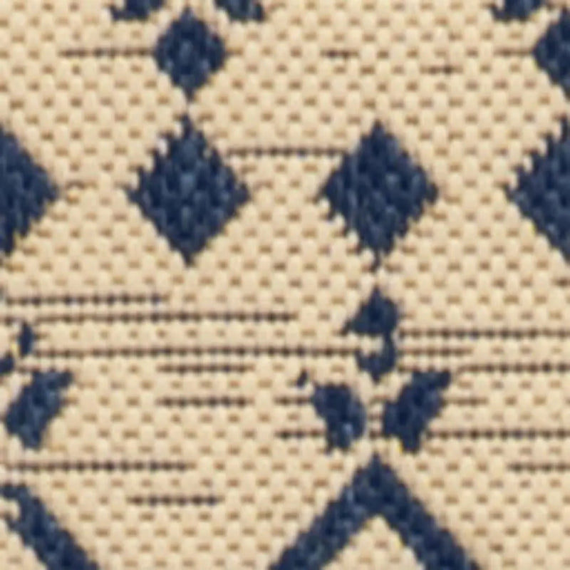8' Beige And Navy Blue Trellis Indoor Outdoor Runner Rug Homeroots Outdoor