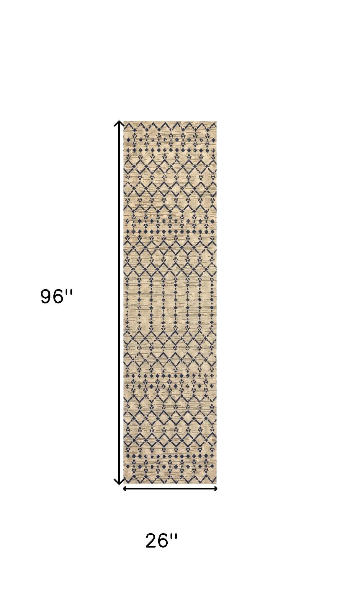 8' Beige And Navy Blue Trellis Indoor Outdoor Runner Rug Homeroots Outdoor