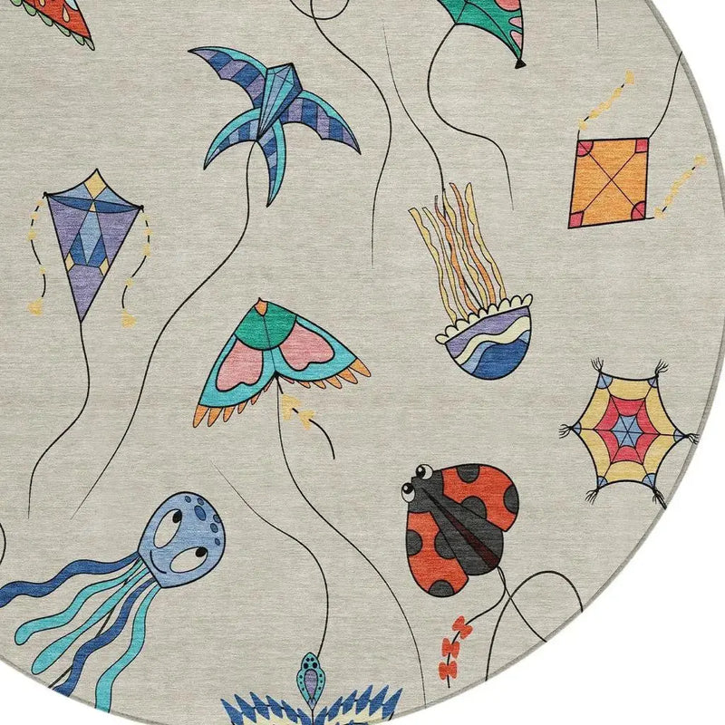 8' Beige And Orange Round Geometric Washable Indoor Outdoor Area Rug Homeroots Outdoor