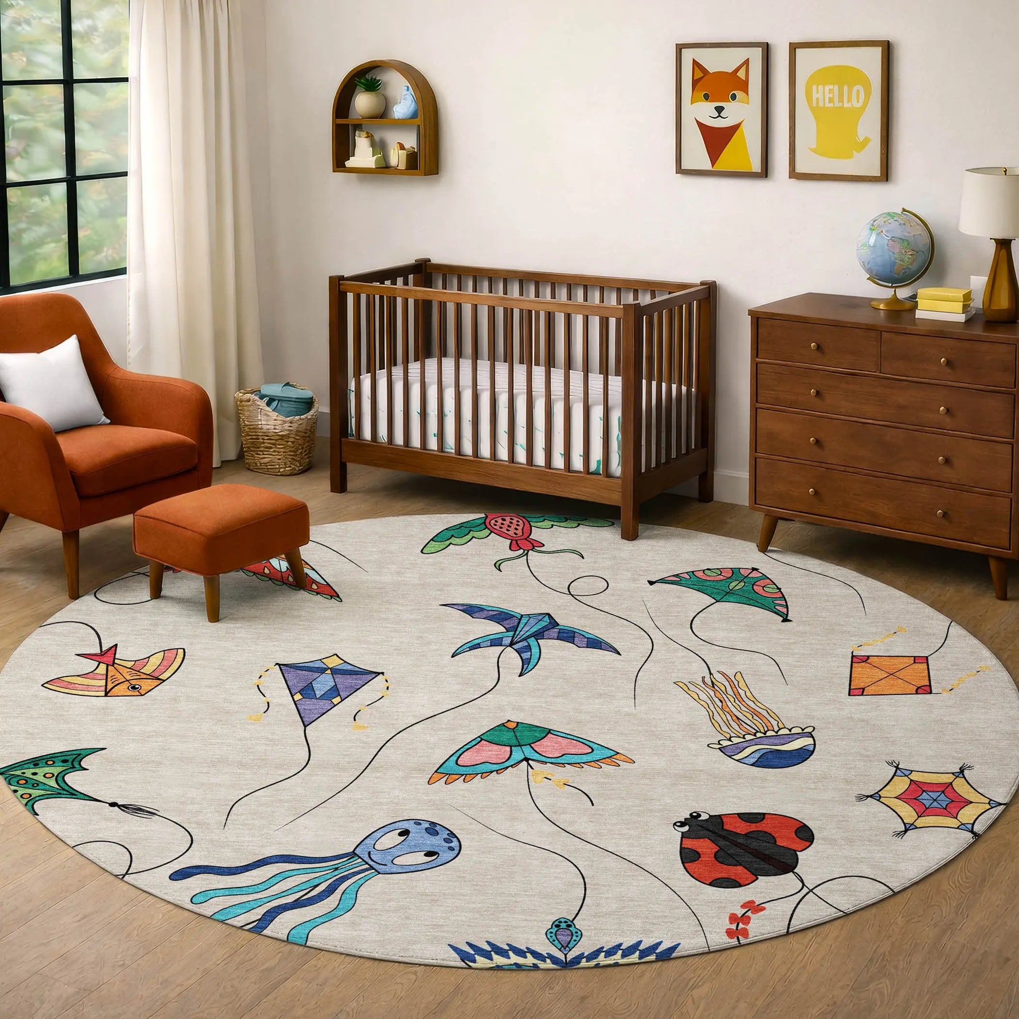 8' Beige And Orange Round Geometric Washable Indoor Outdoor Area Rug Homeroots Outdoor