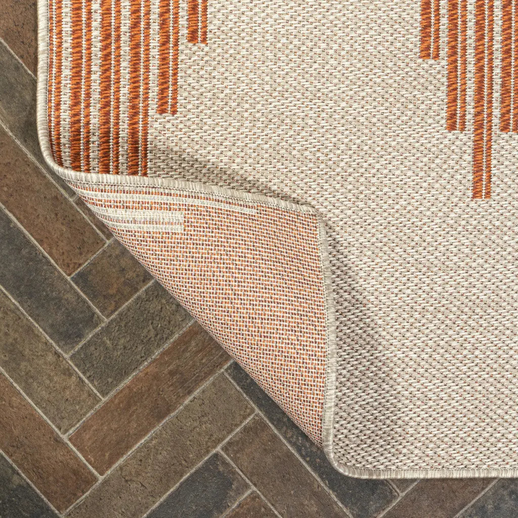 8' Beige And Orange Striped Indoor Outdoor Runner Rug Homeroots Outdoor