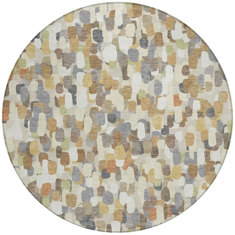8' Beige And Taupe Round Abstract Washable Indoor Outdoor Area Rug Homeroots Outdoor