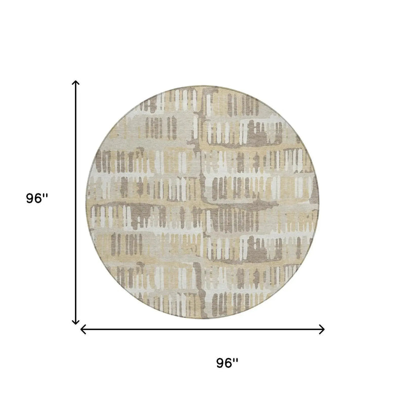 8' Beige And Taupe Round Abstract Washable Indoor Outdoor Area Rug Homeroots Outdoor