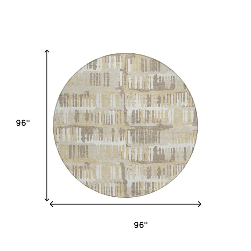 8' Beige And Taupe Round Abstract Washable Indoor Outdoor Area Rug Homeroots Outdoor