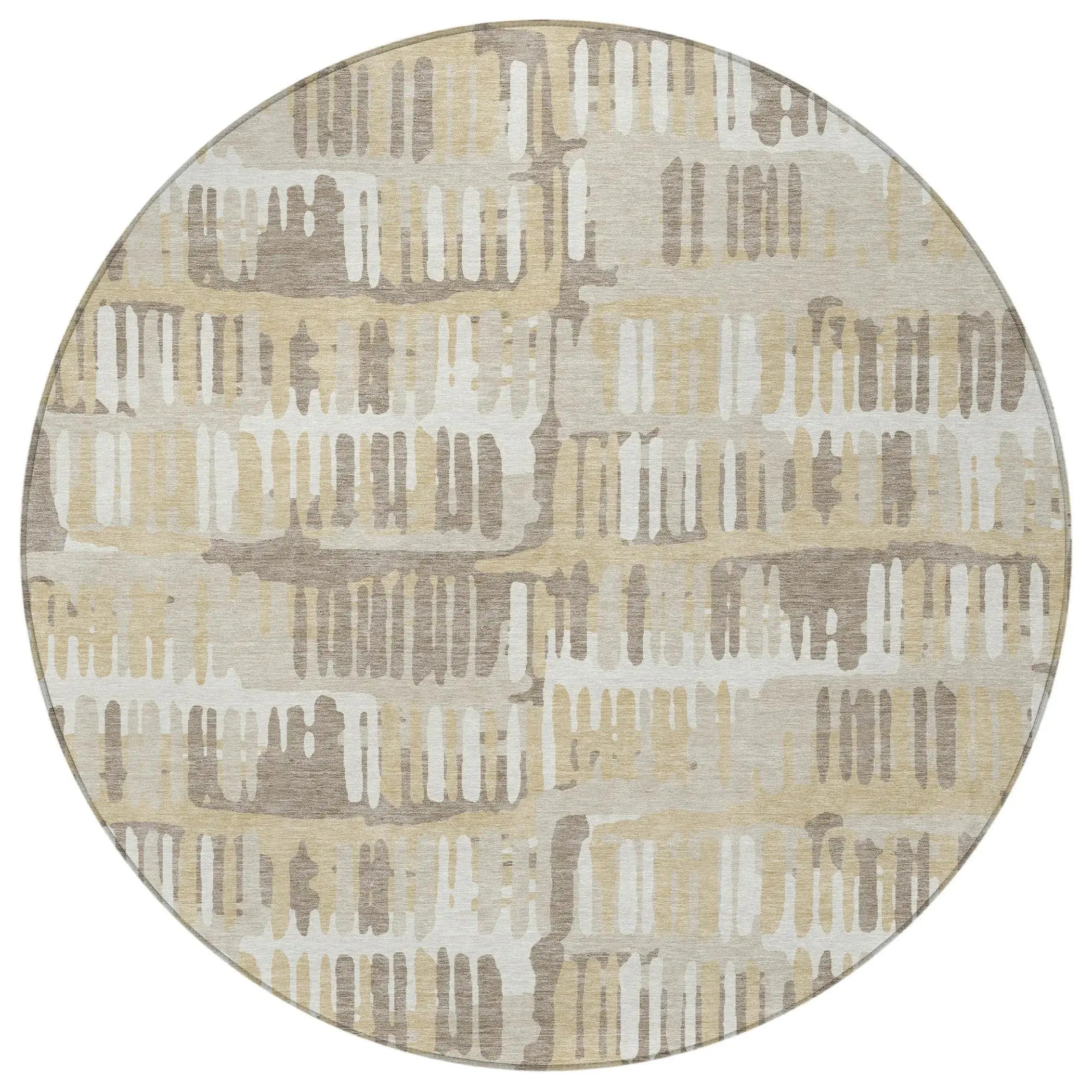 8' Beige And Taupe Round Abstract Washable Indoor Outdoor Area Rug Homeroots Outdoor