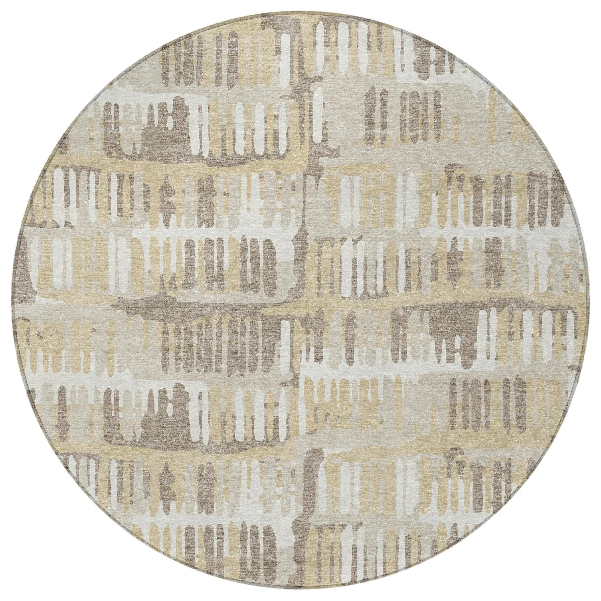 8' Beige And Taupe Round Abstract Washable Indoor Outdoor Area Rug Homeroots Outdoor