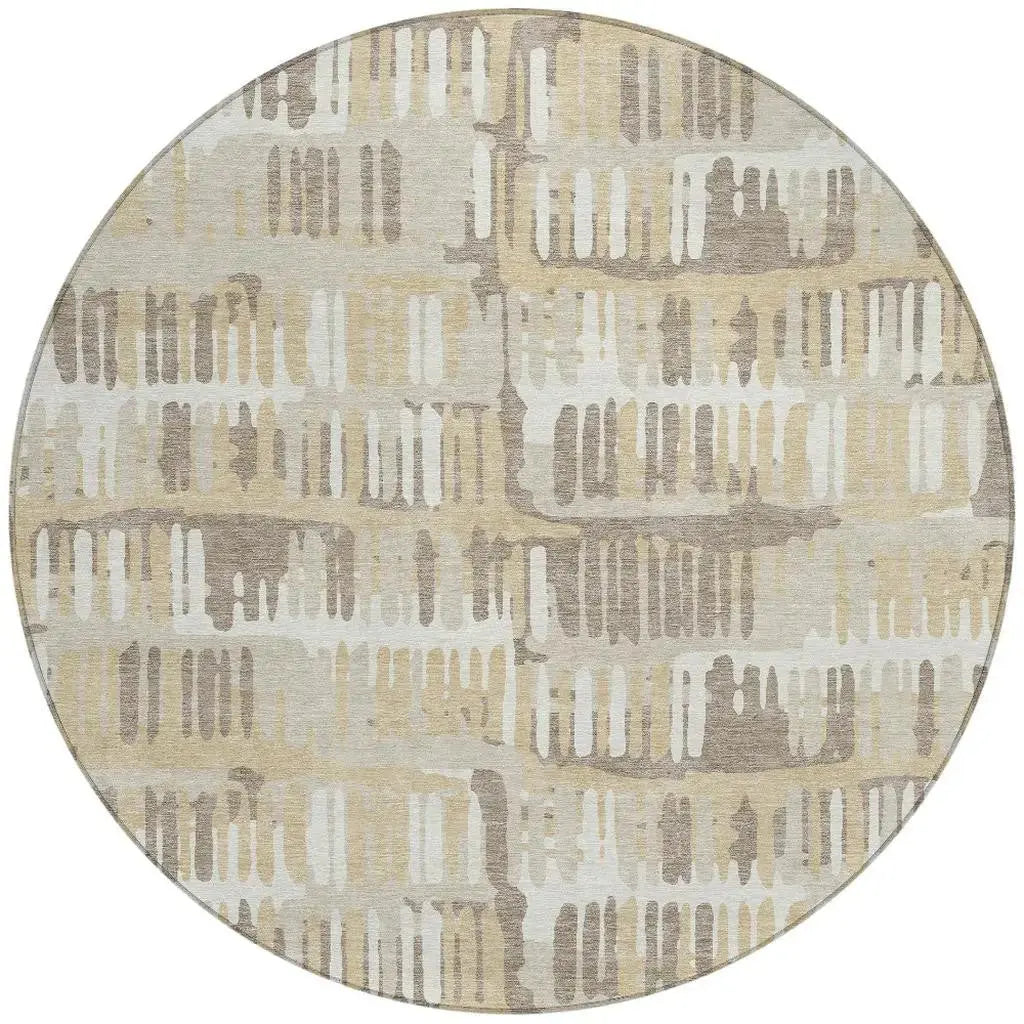 8' Beige And Taupe Round Abstract Washable Indoor Outdoor Area Rug Homeroots Outdoor