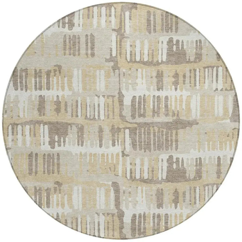 8' Beige And Taupe Round Abstract Washable Indoor Outdoor Area Rug Homeroots Outdoor