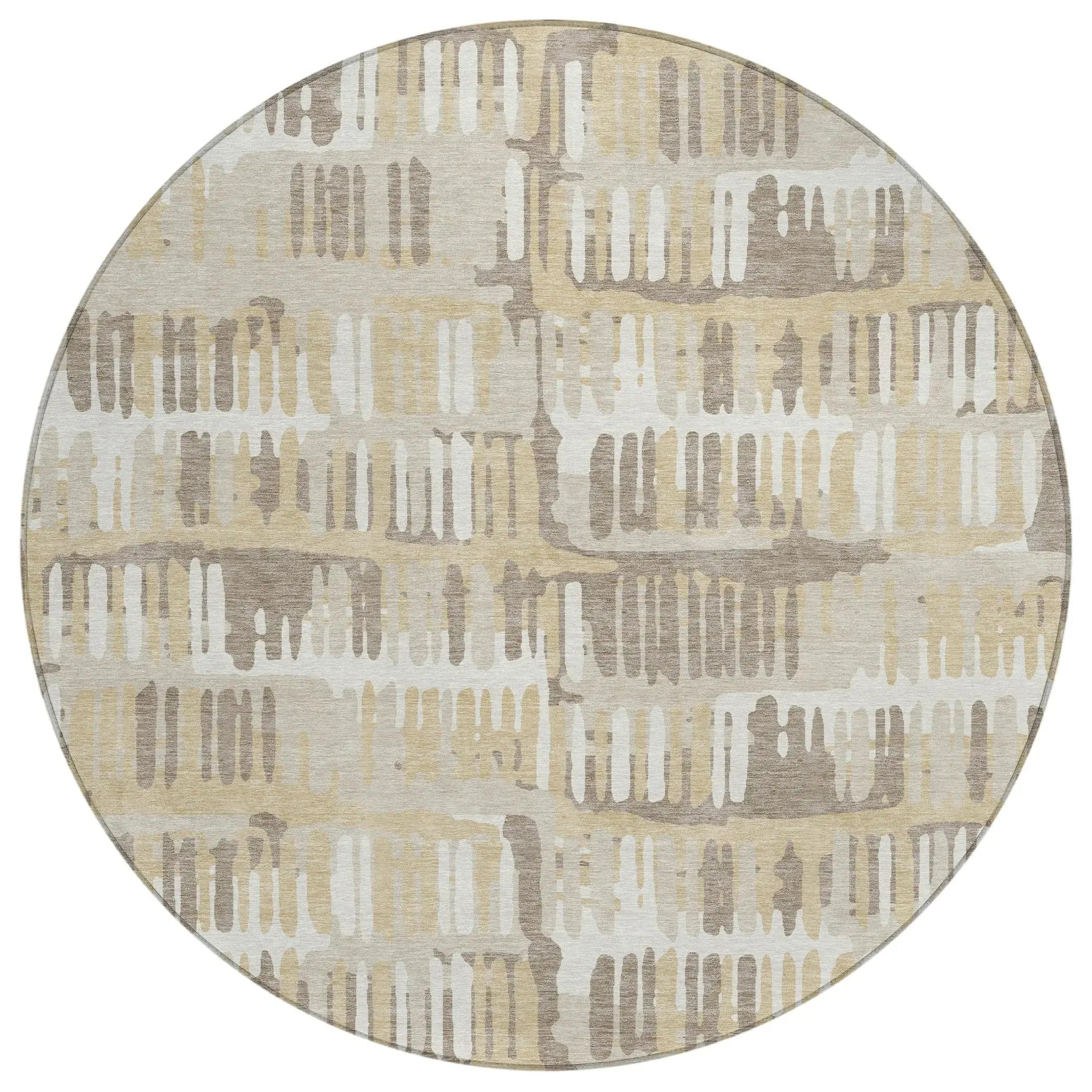 8' Beige And Taupe Round Abstract Washable Indoor Outdoor Area Rug Homeroots Outdoor