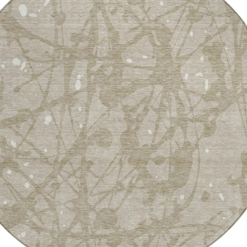8' Beige And Taupe Round Abstract Washable Indoor Outdoor Area Rug Homeroots Outdoor