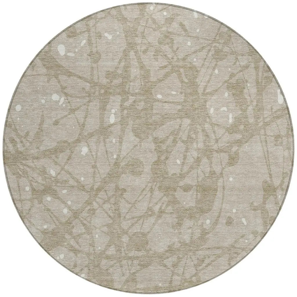 8' Beige And Taupe Round Abstract Washable Indoor Outdoor Area Rug Homeroots Outdoor
