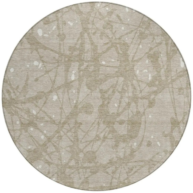 8' Beige And Taupe Round Abstract Washable Indoor Outdoor Area Rug Homeroots Outdoor