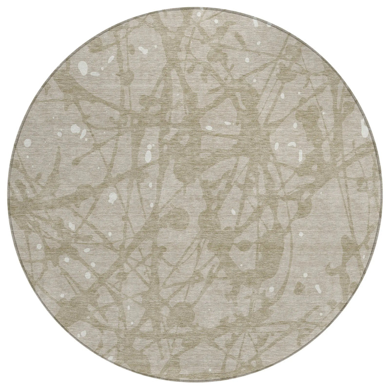 8' Beige And Taupe Round Abstract Washable Indoor Outdoor Area Rug Homeroots Outdoor