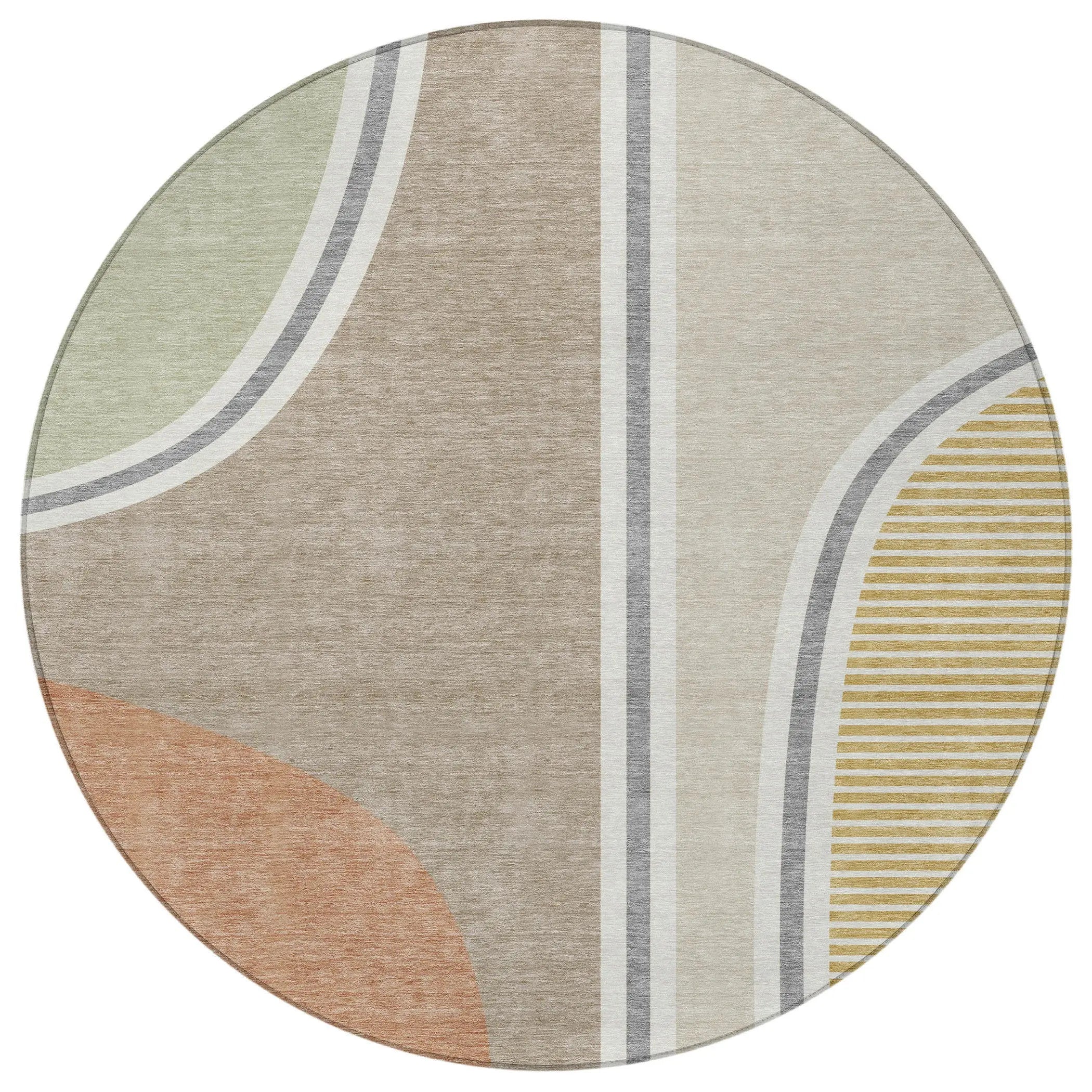 8' Beige And Taupe Round Geometric Washable Indoor Outdoor Area Rug Homeroots Outdoor