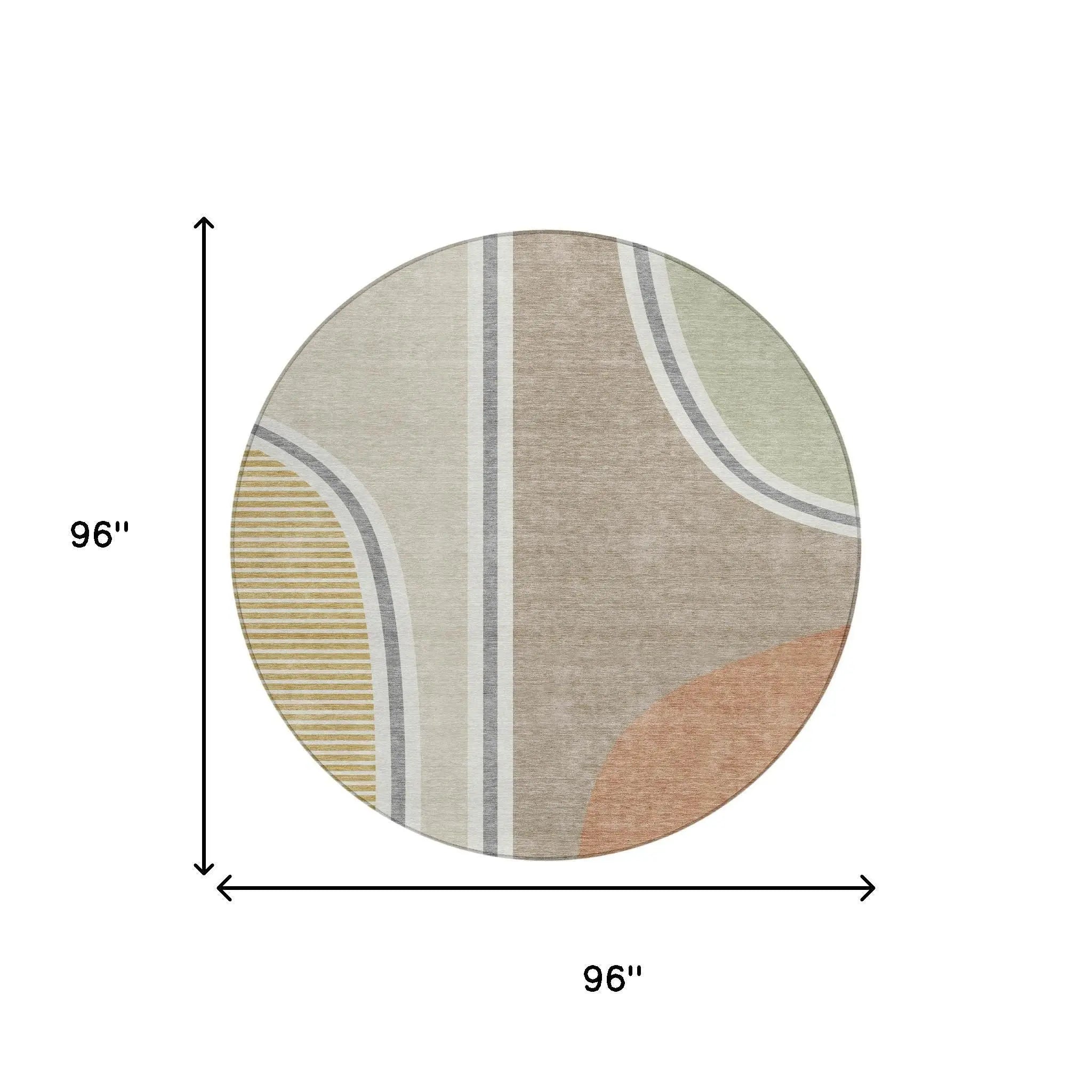 8' Beige And Taupe Round Geometric Washable Indoor Outdoor Area Rug Homeroots Outdoor