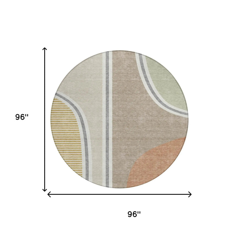 8' Beige And Taupe Round Geometric Washable Indoor Outdoor Area Rug Homeroots Outdoor