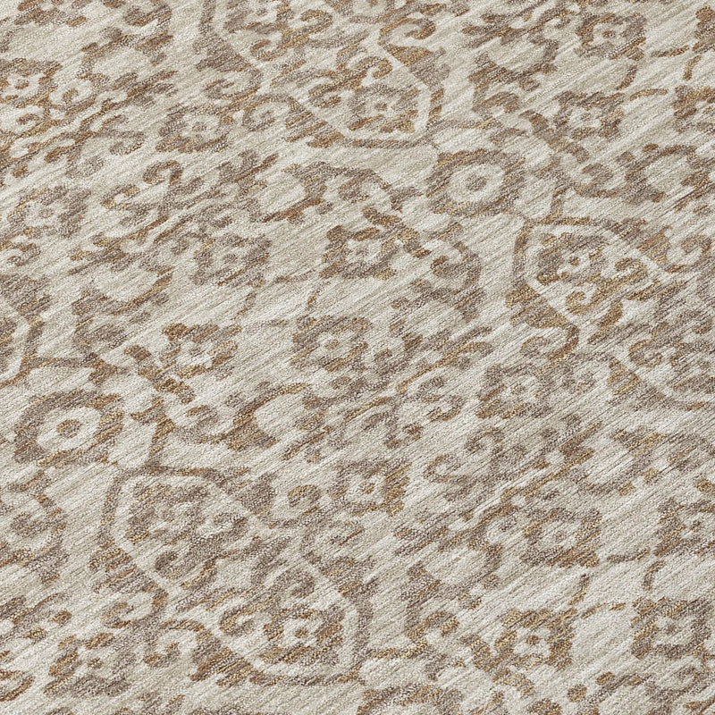 8' Beige And Taupe Round Oriental Washable Indoor Outdoor Area Rug Homeroots Outdoor