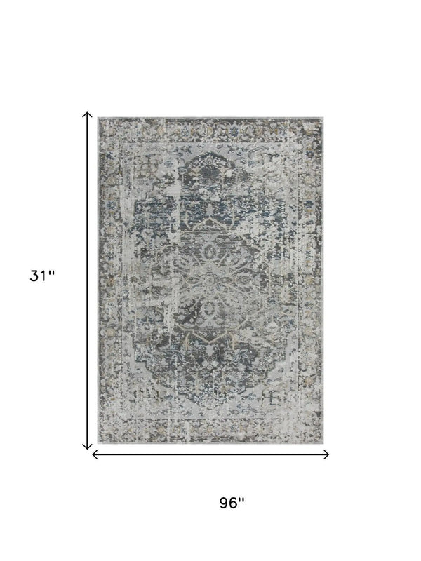 8' Beige Blue Gray And Rust Medallion Area Rug Homeroots Home Decor