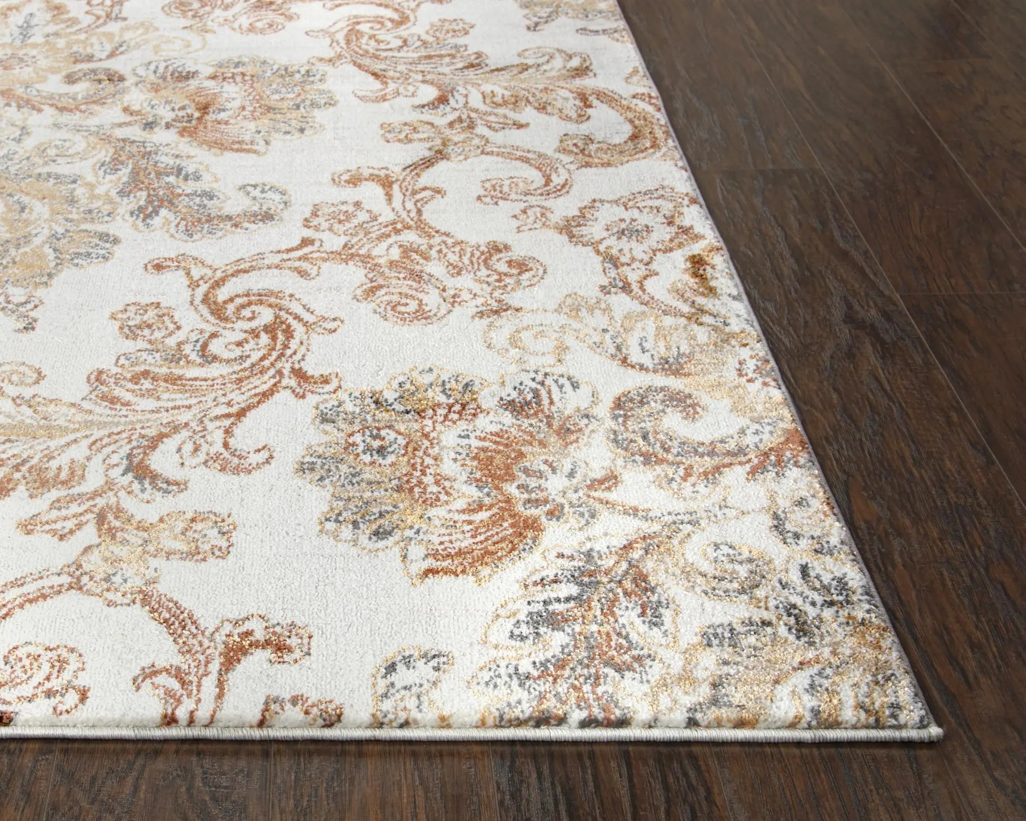 8' Beige Copper And Gray Damask Area Rug Homeroots Home Decor