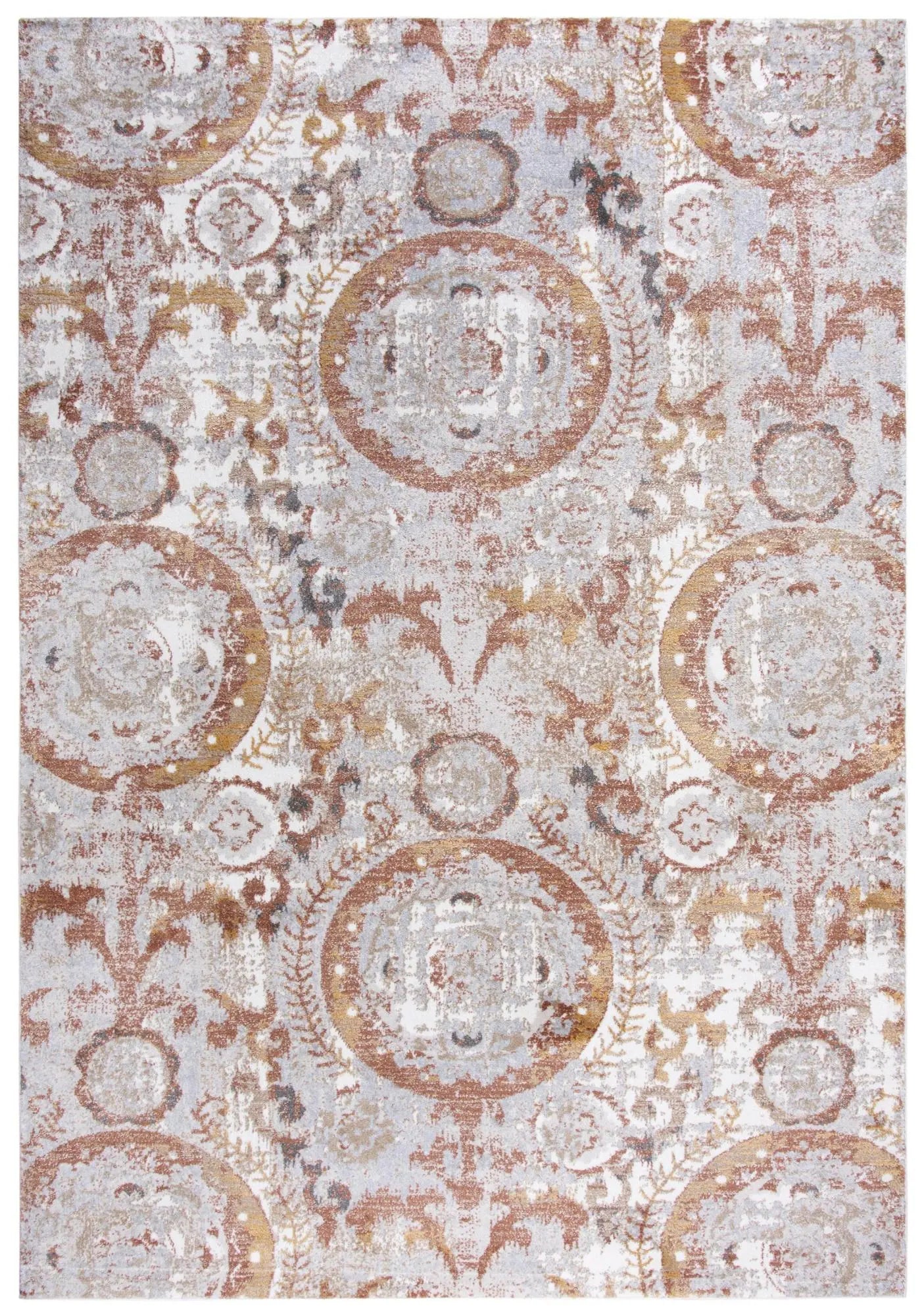 8' Beige Copper And Gray Geometric Area Rug Homeroots Home Decor