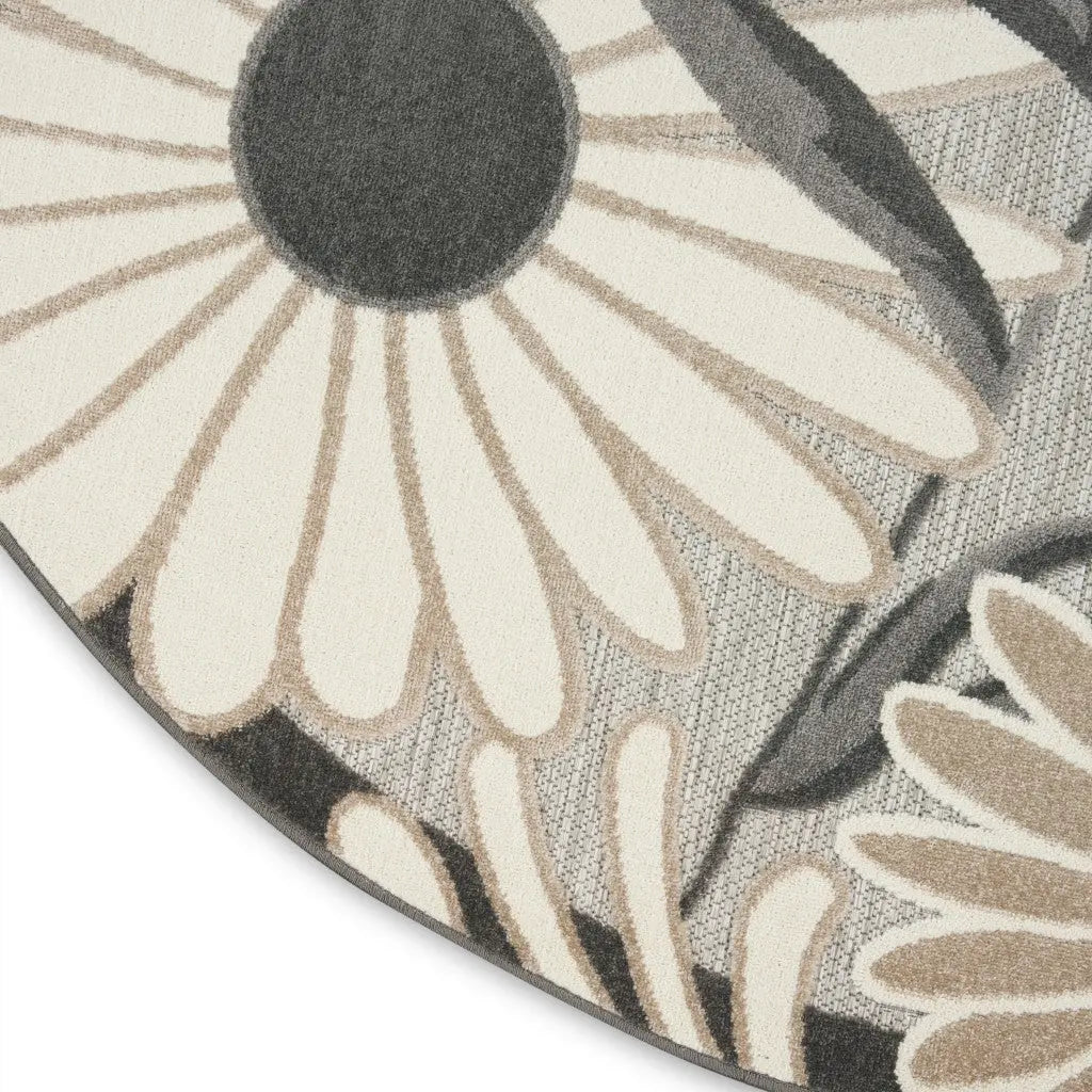 8' Beige Round Floral Indoor Outdoor Area Rug Homeroots Outdoor
