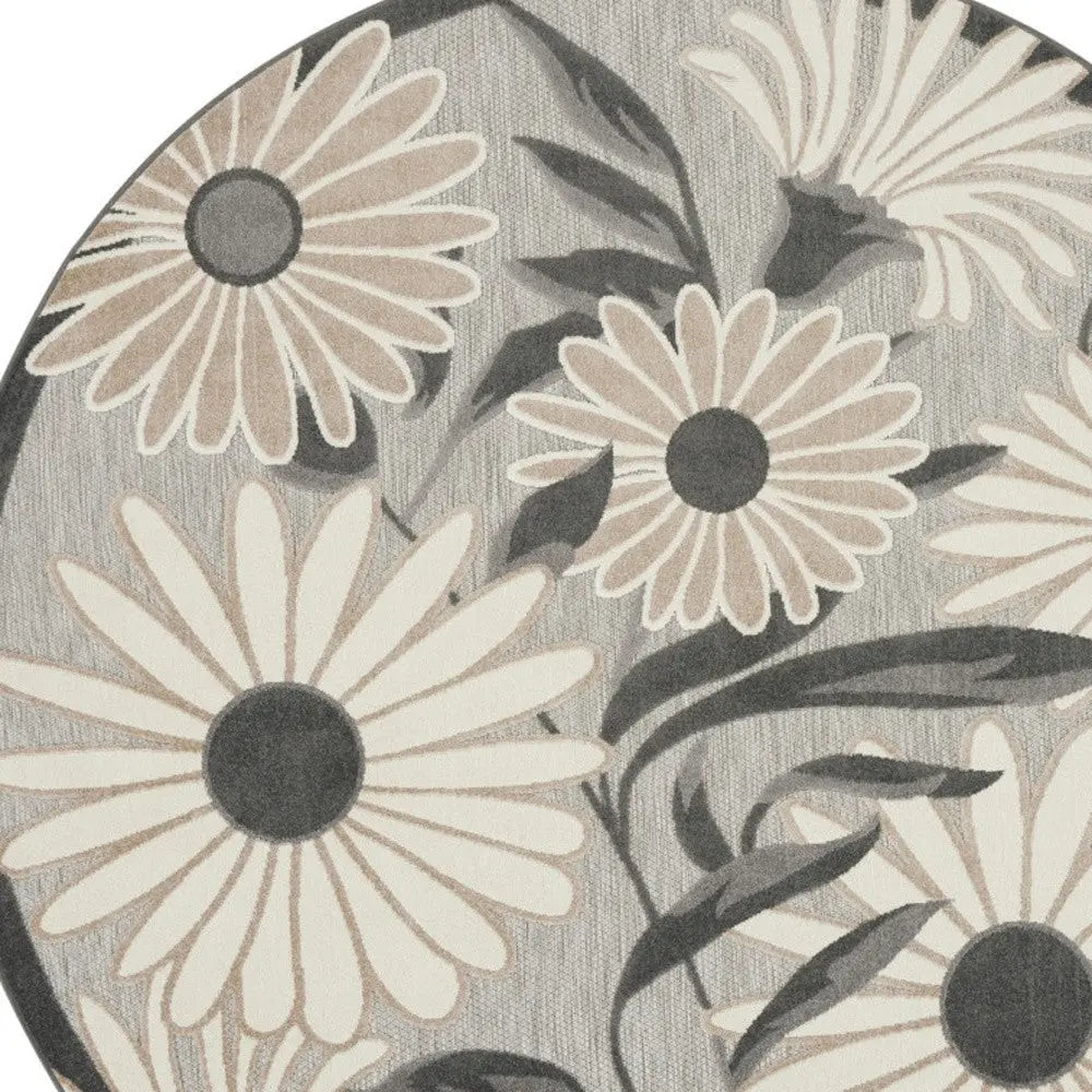 8' Beige Round Floral Indoor Outdoor Area Rug Homeroots Outdoor