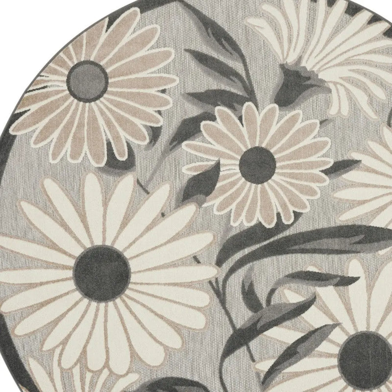 8' Beige Round Floral Indoor Outdoor Area Rug Homeroots Outdoor