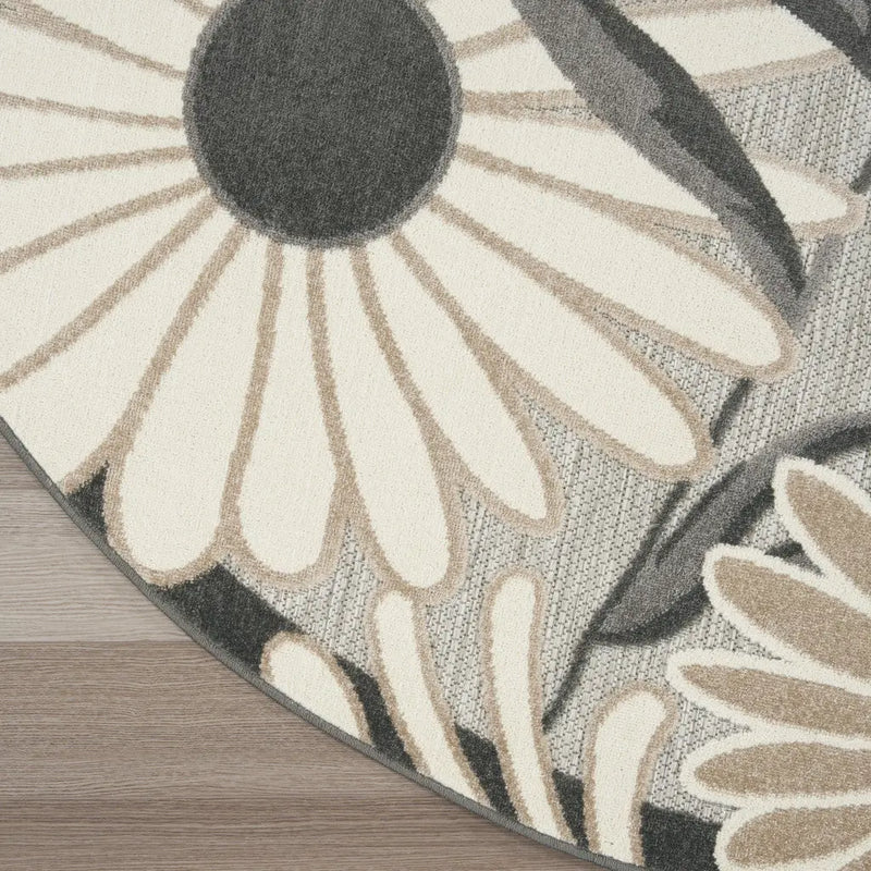 8' Beige Round Floral Indoor Outdoor Area Rug Homeroots Outdoor