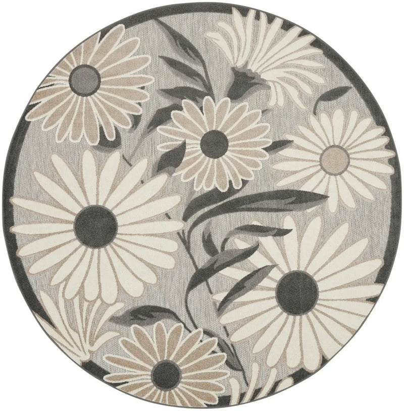 8' Beige Round Floral Indoor Outdoor Area Rug Homeroots Outdoor