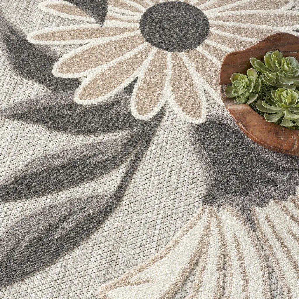 8' Beige Round Floral Indoor Outdoor Area Rug Homeroots Outdoor