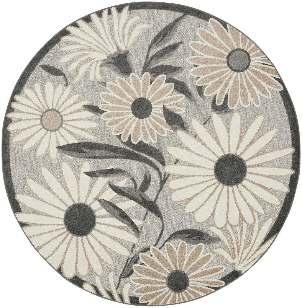8' Beige Round Floral Indoor Outdoor Area Rug Homeroots Outdoor