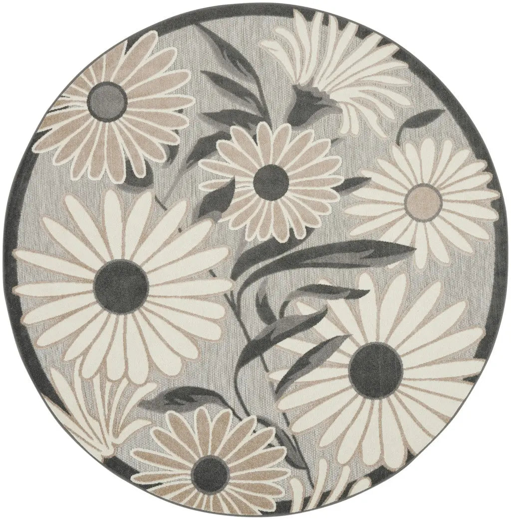8' Beige Round Floral Indoor Outdoor Area Rug Homeroots Outdoor