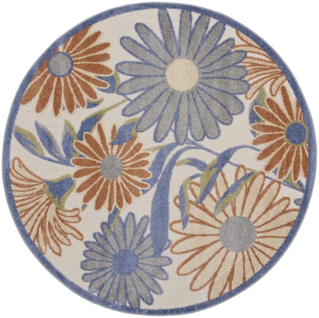 8' Beige Round Floral Indoor Outdoor Area Rug Homeroots Outdoor
