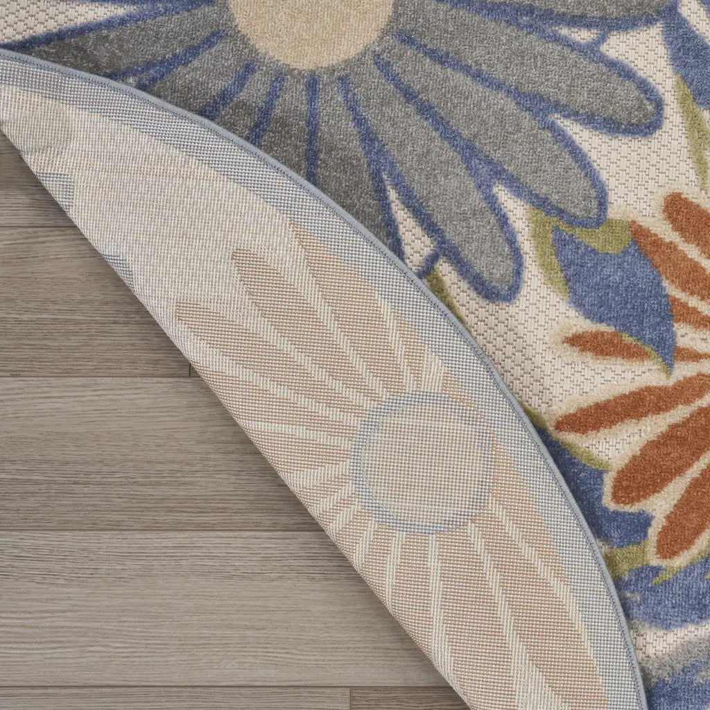 8' Beige Round Floral Indoor Outdoor Area Rug Homeroots Outdoor